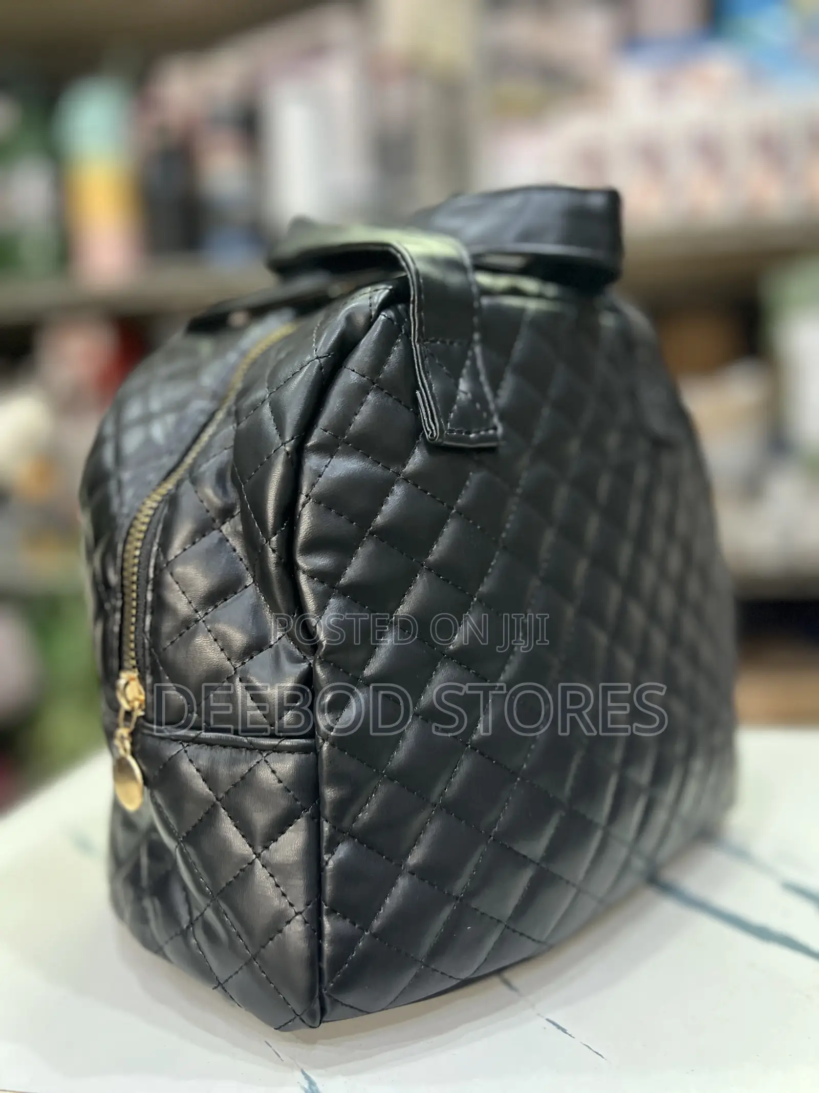 Quilted Black Pu Leather Lunch Bag