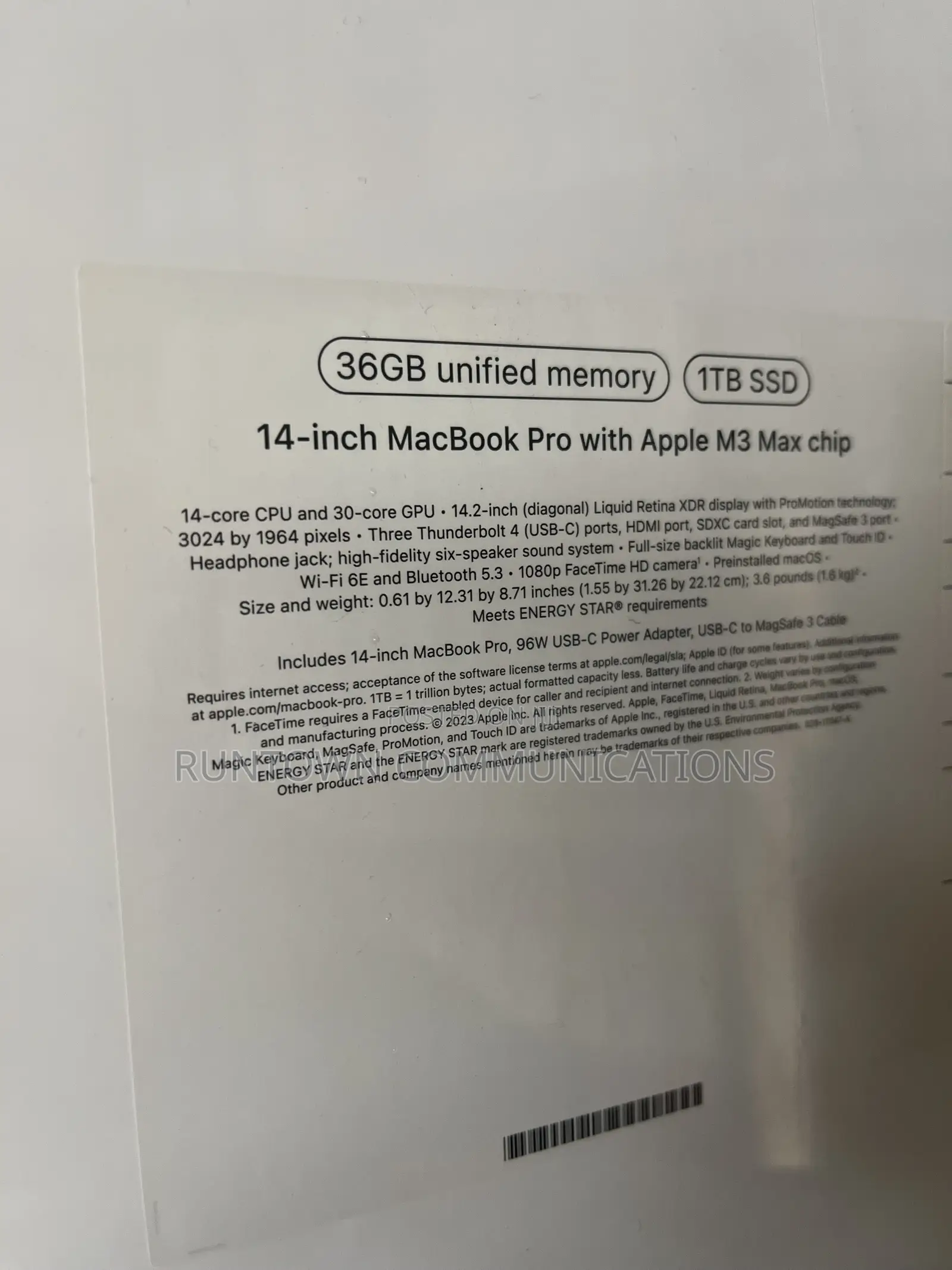New Laptop Apple MacBook Pro 2023 M3 Max 36GB Apple M3 Max SSD 1T