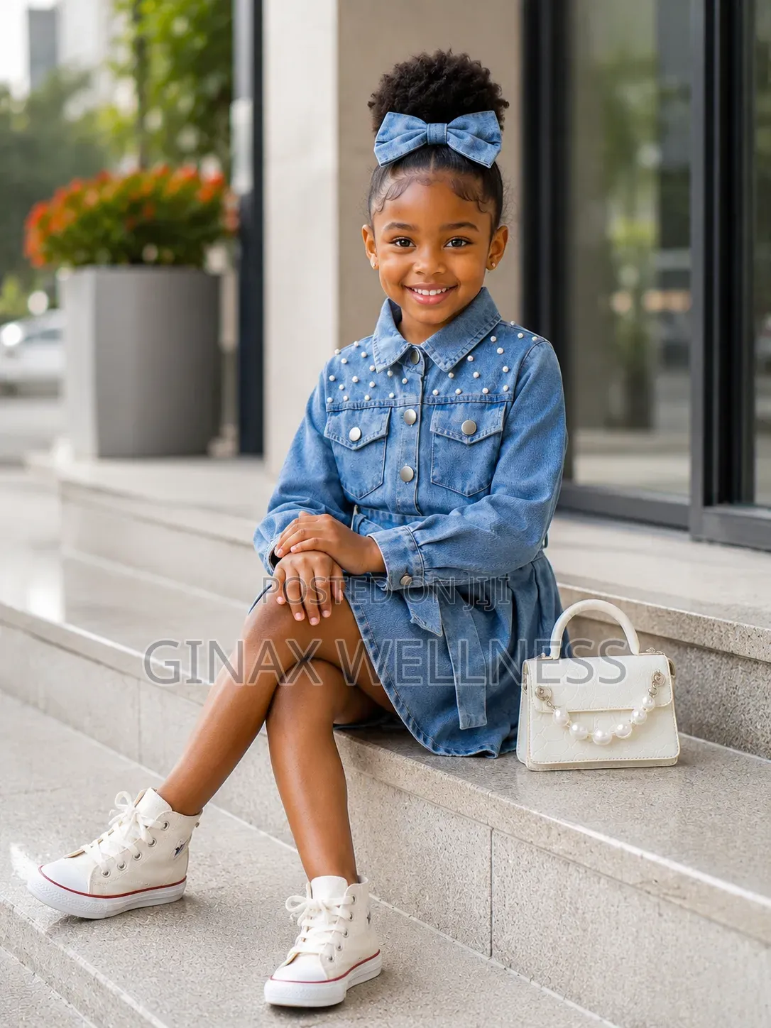 Jeans Outfit Set With Pearl Jacket, Pleated Skirt and Waist Belt