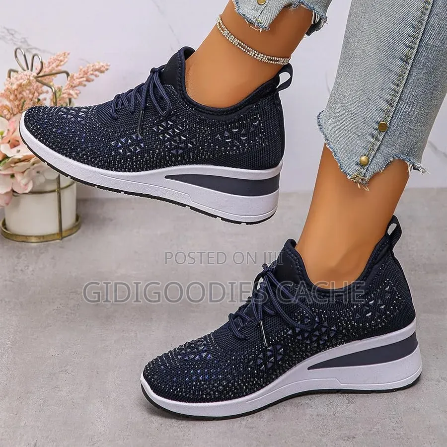 Women's Sparkle Wedge Knit Sneakers Size 38-43