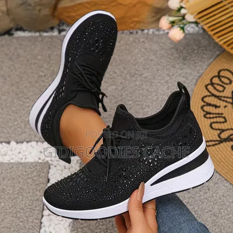 Women's Sparkle Wedge Knit Sneakers Size 38-43