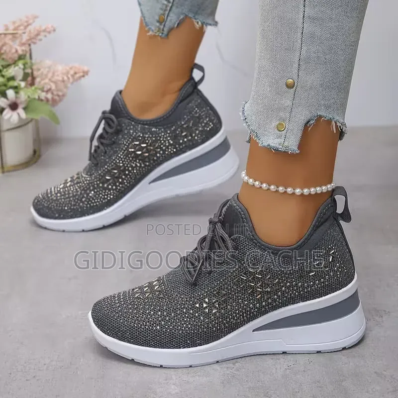Women's Sparkle Wedge Knit Sneakers Size 38-43