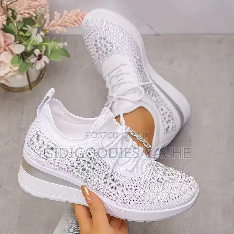 Women's Sparkle Wedge Knit Sneakers Size 38-43