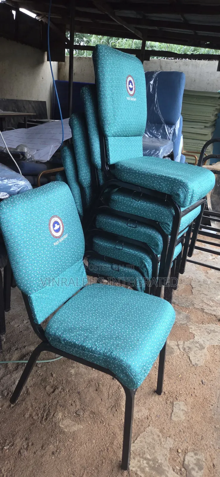 Green Pattern Church Chairs With Logo