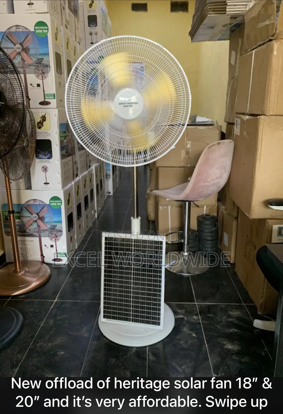 20“ Heritage Solar Rechargeable Fan Wit High Capacity Lithium Battery