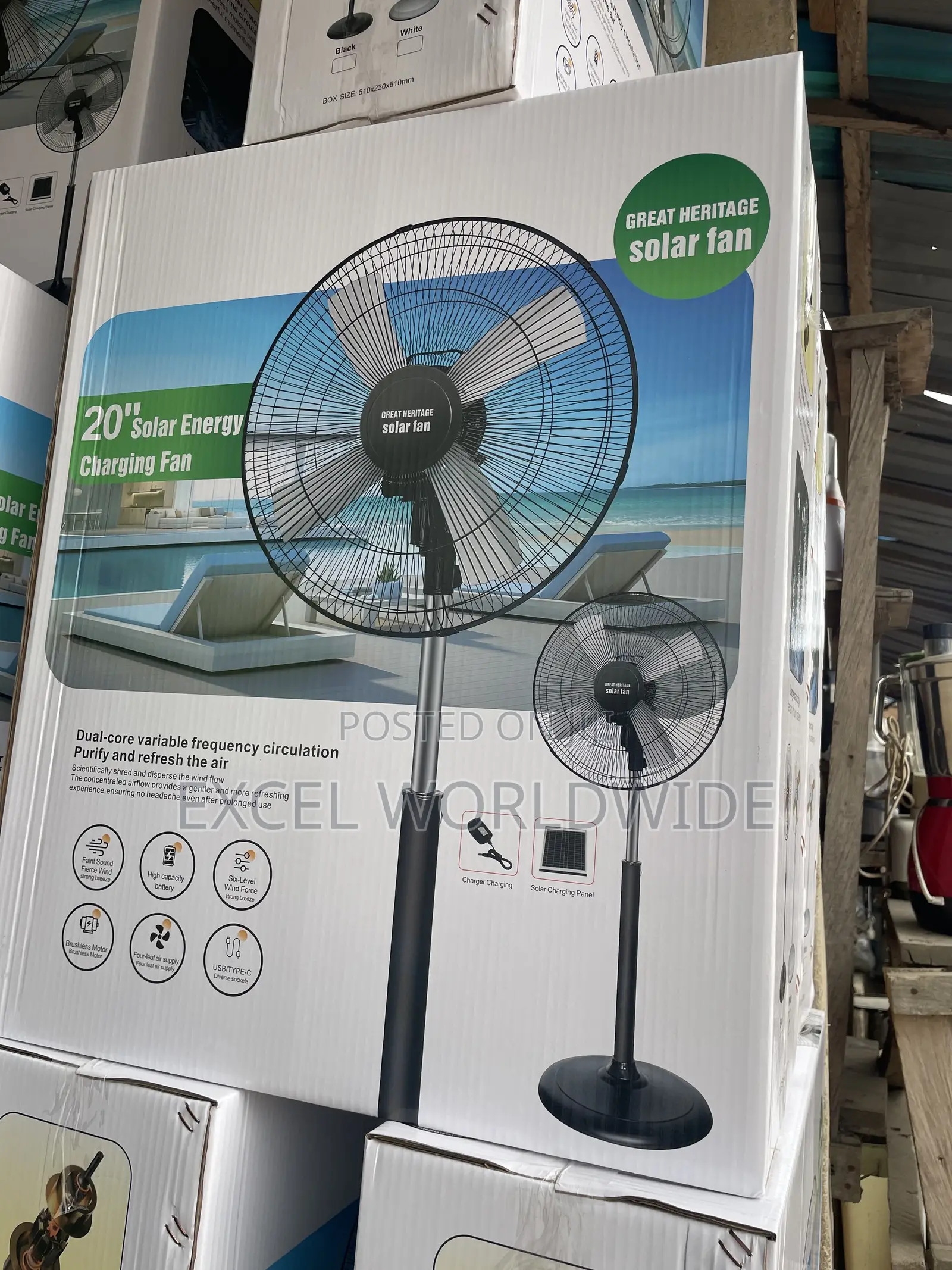 20“ Heritage Solar Rechargeable Fan Wit High Capacity Lithium Battery