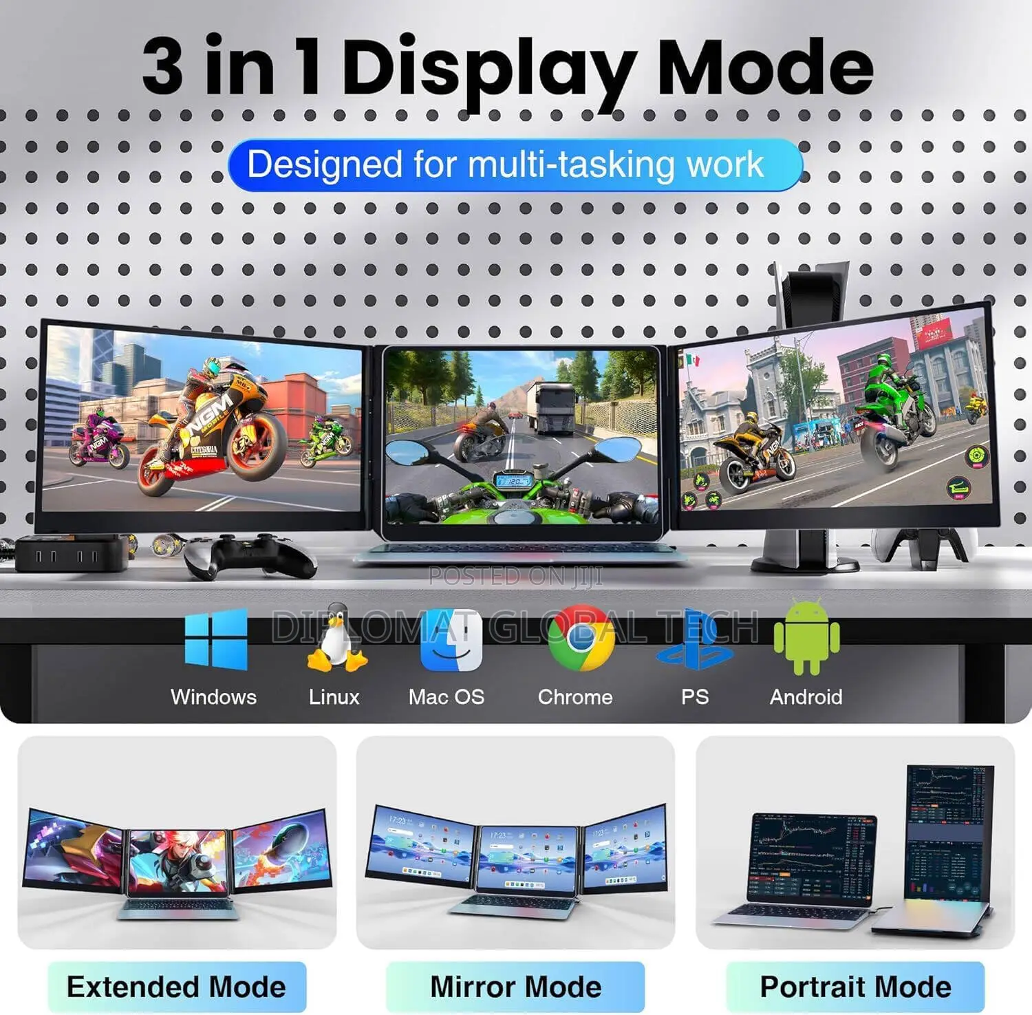 V2com P7 15.6" Ips Full Hd Triple Screen Extender Portable Monitor