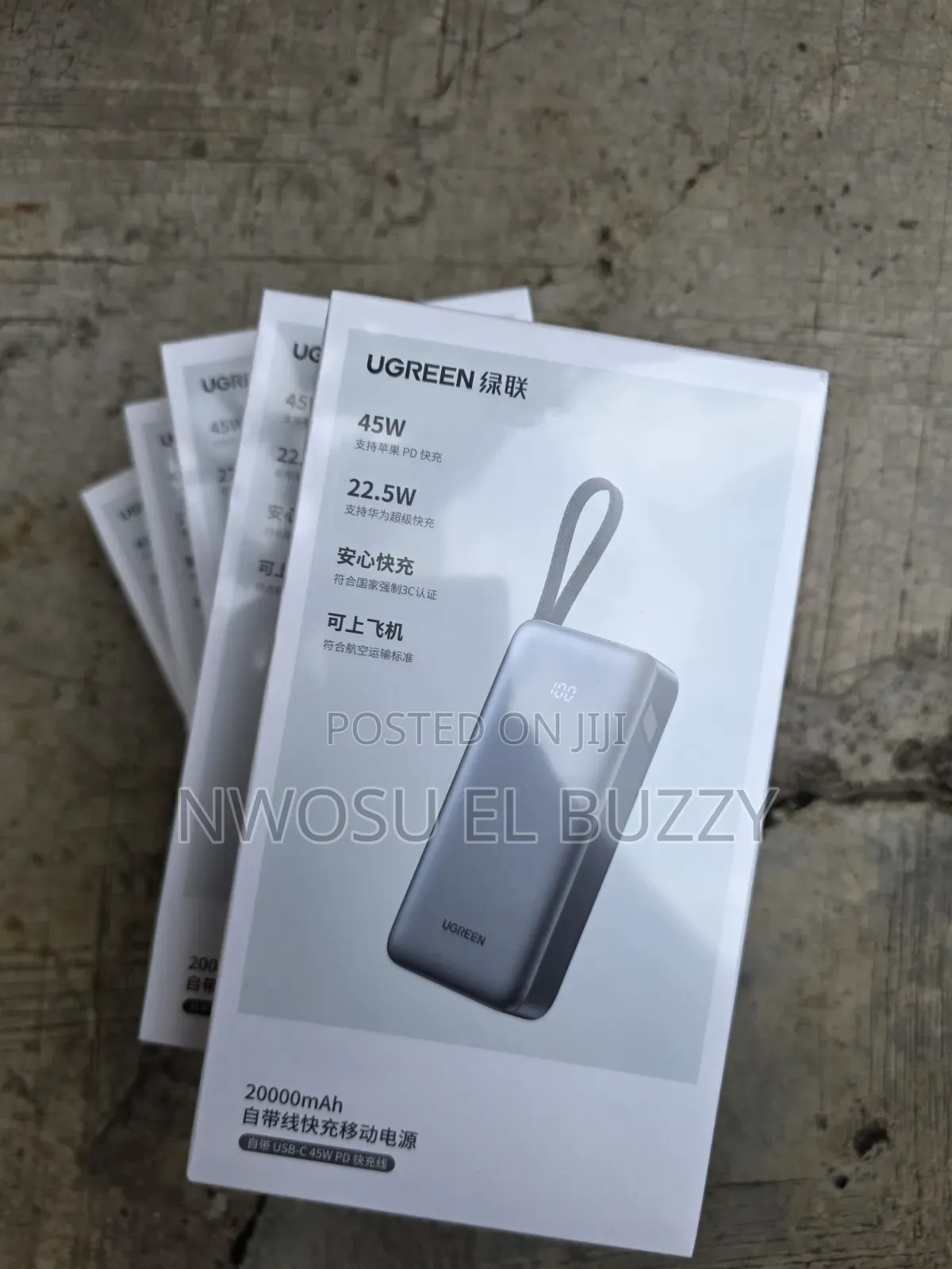 Ugreen 20000mah Power Bank (45w) Featuring a Built-in Usb-C