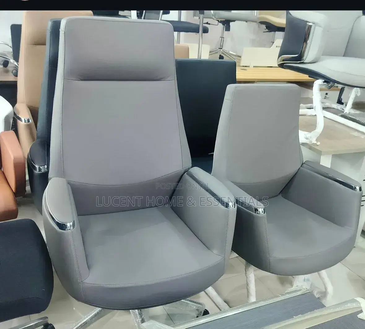 Luxury Grey Leather Executive Office Chair Modern Ergonomic Highback