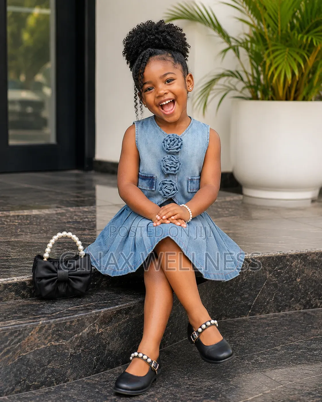 2-Piece Jeans Set With Sleeveless Rose Top and Pleated Skirt for Girls