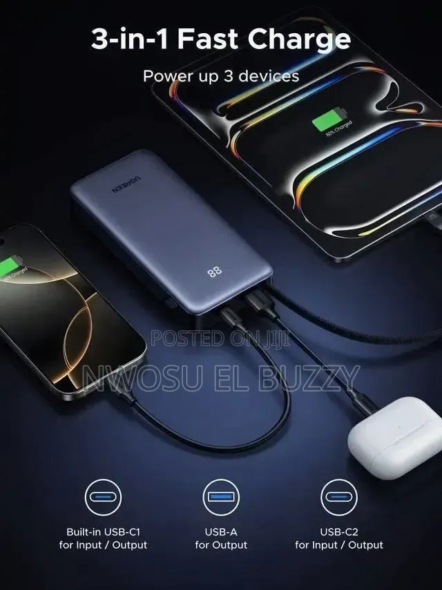 Ugreen 20000mah Power Bank (45w) Featuring a Built-in Usb-C
