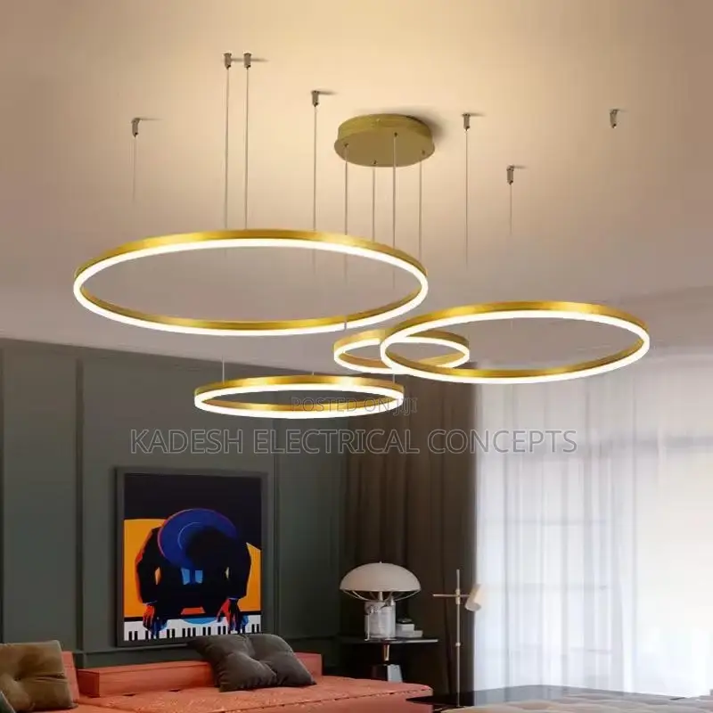 Modern 5 Ring Led Pendant Lights Dimmable Gold Black Brown for Bedroom