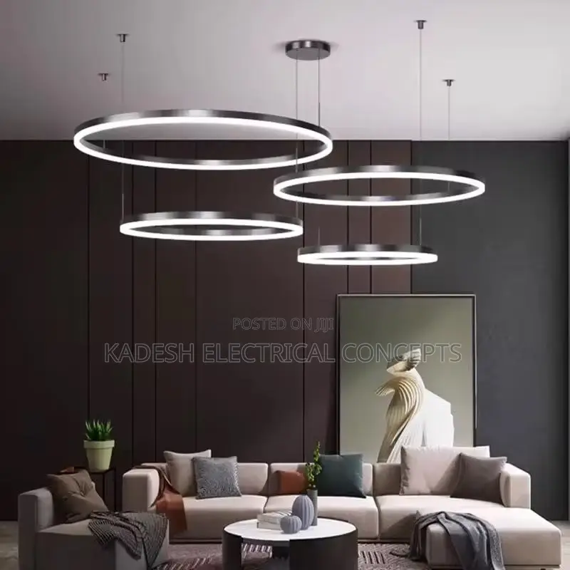 Modern 5 Ring Led Pendant Lights Dimmable Gold Black Brown for Bedroom