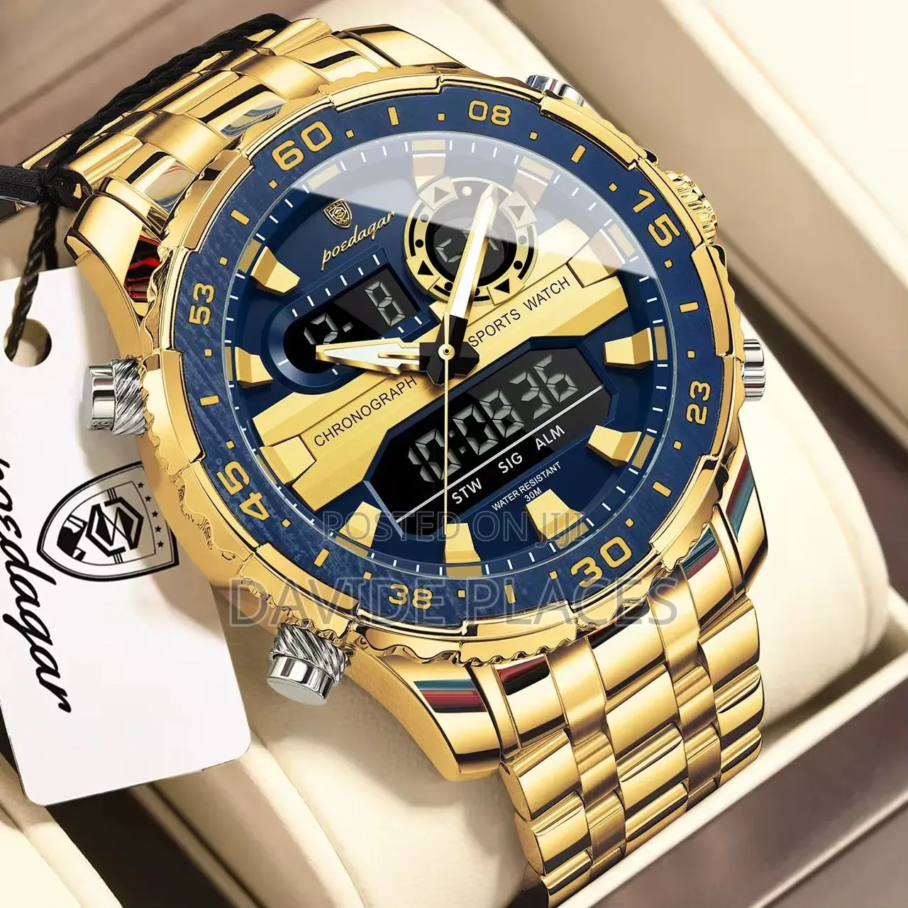 Poedagar Digital and Analogue Time Display, Chain Watch, With Date,Day
