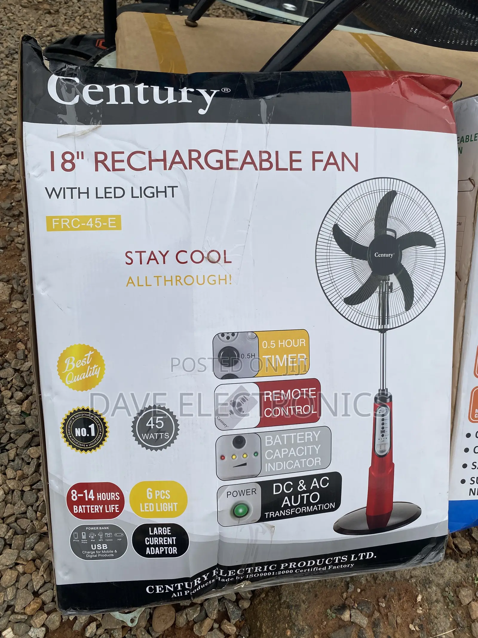 Century 18 Inches Rechargeable Standing Fan