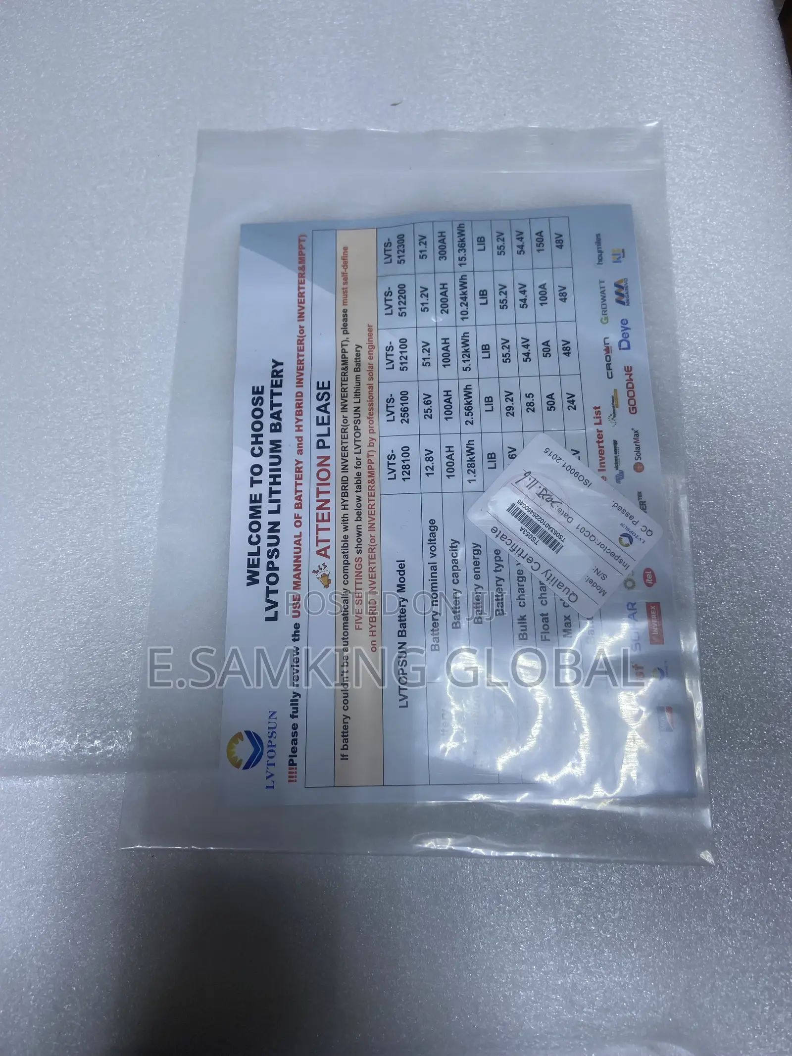 16.07 KWH G3 Lvtopsun Lithium Battery