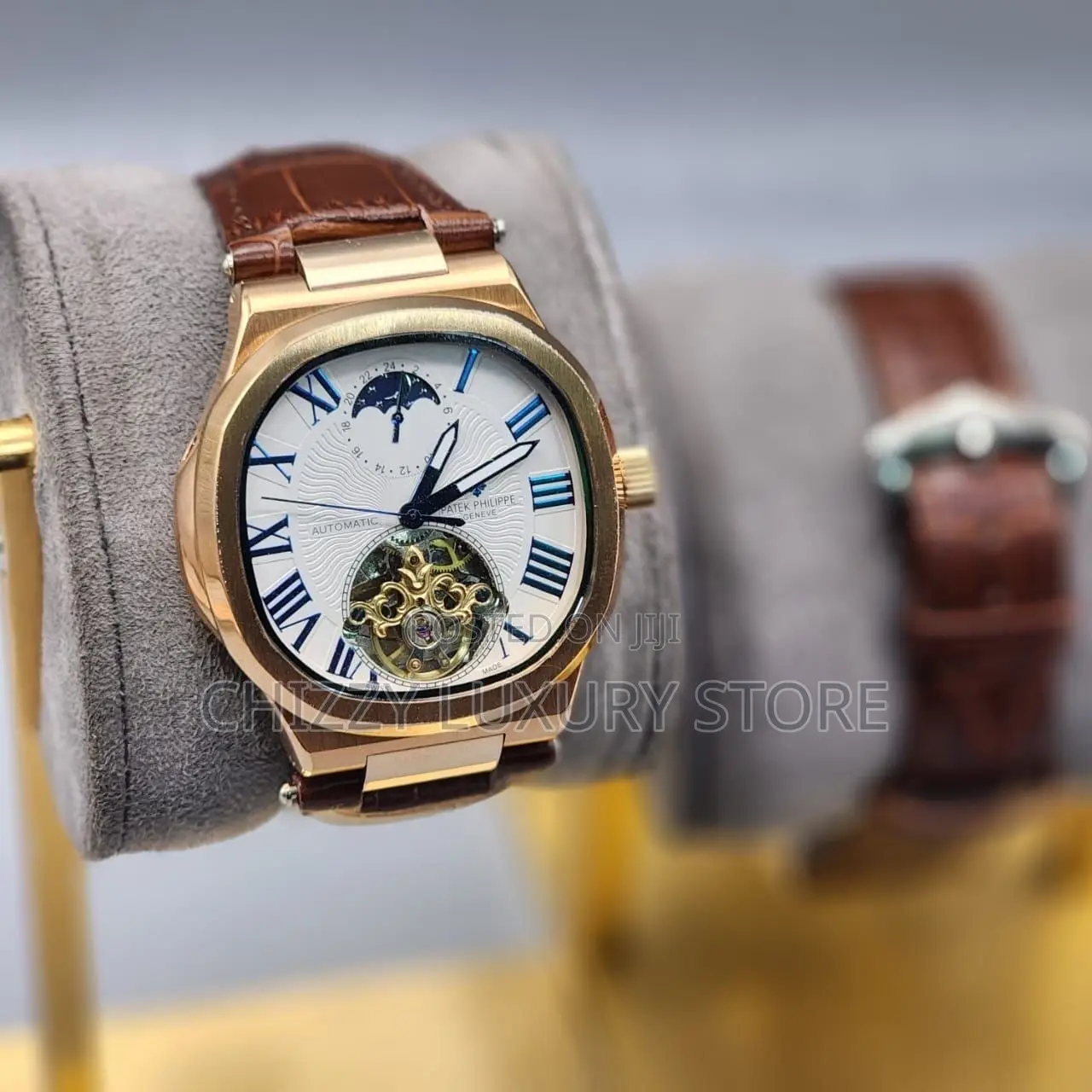 Patek Philippe Quality Men Genuine Leather Automatic Engine Wristwatch