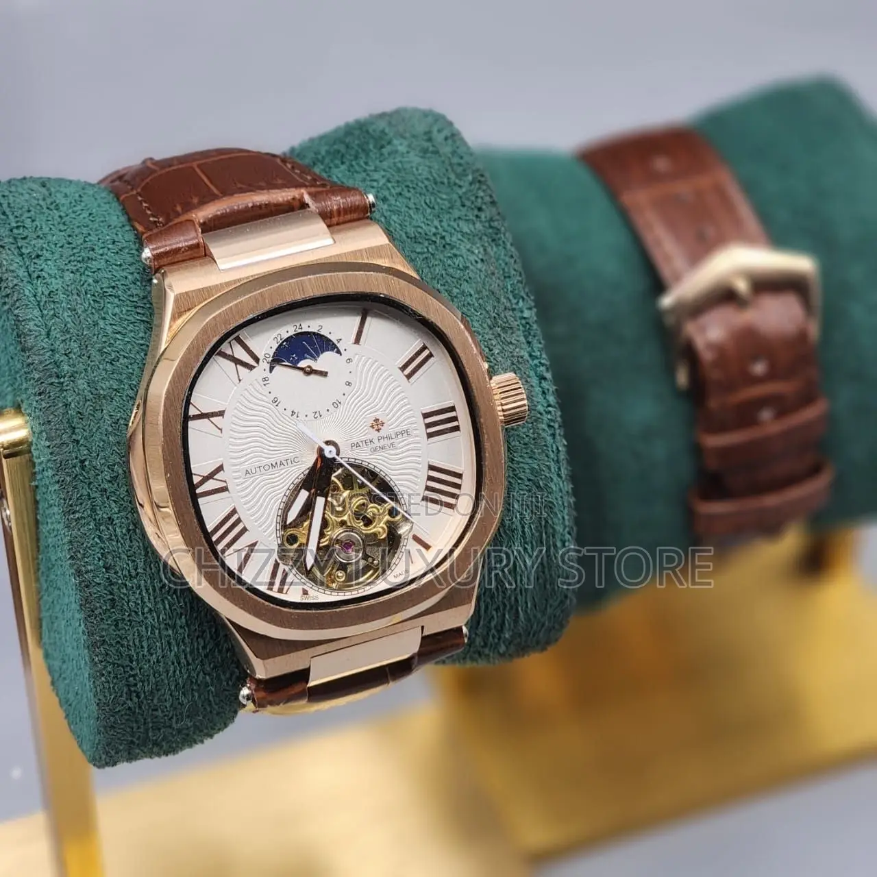 Patek Philippe Quality Men Genuine Leather Automatic Engine Wristwatch