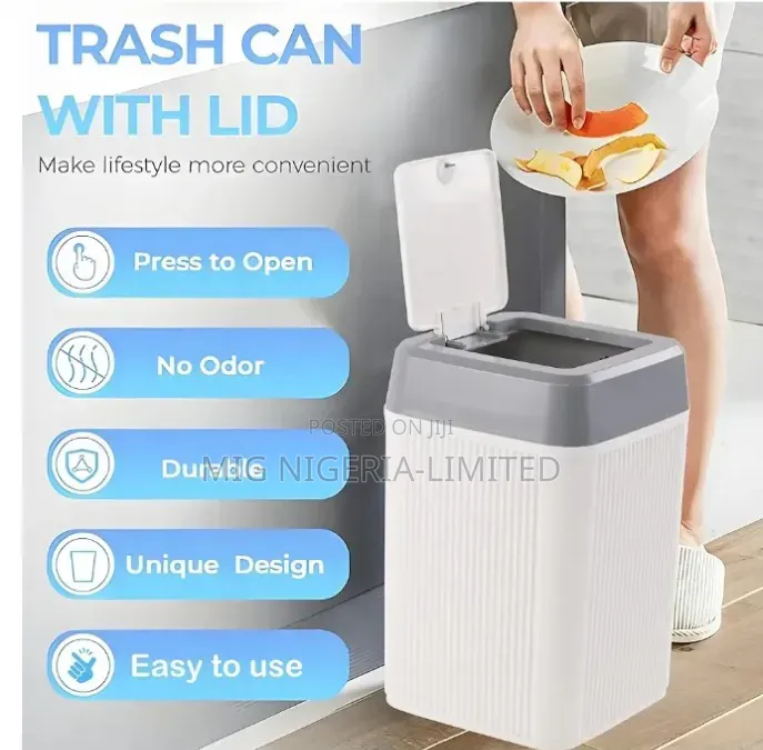 12l White Touch to Open Plastic Toilet Dustbin Free Stand Home Office