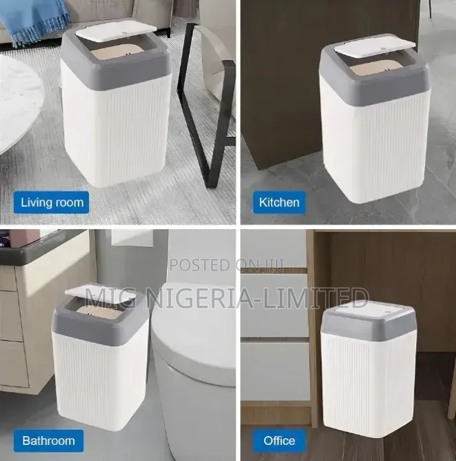 12l White Touch to Open Plastic Toilet Dustbin Free Stand Home Office