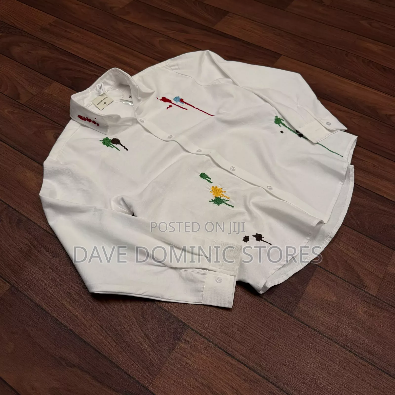 Paint Splashed Embroidered Button Long Sleeve