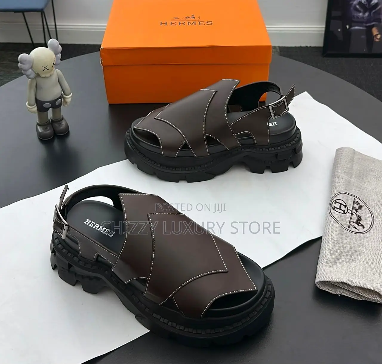 Hermes Quality Luxury Men Genuine Leather Chunky Sole