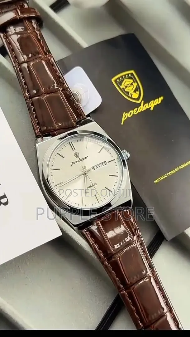 Poedagar Leather Watch Day and Date Display