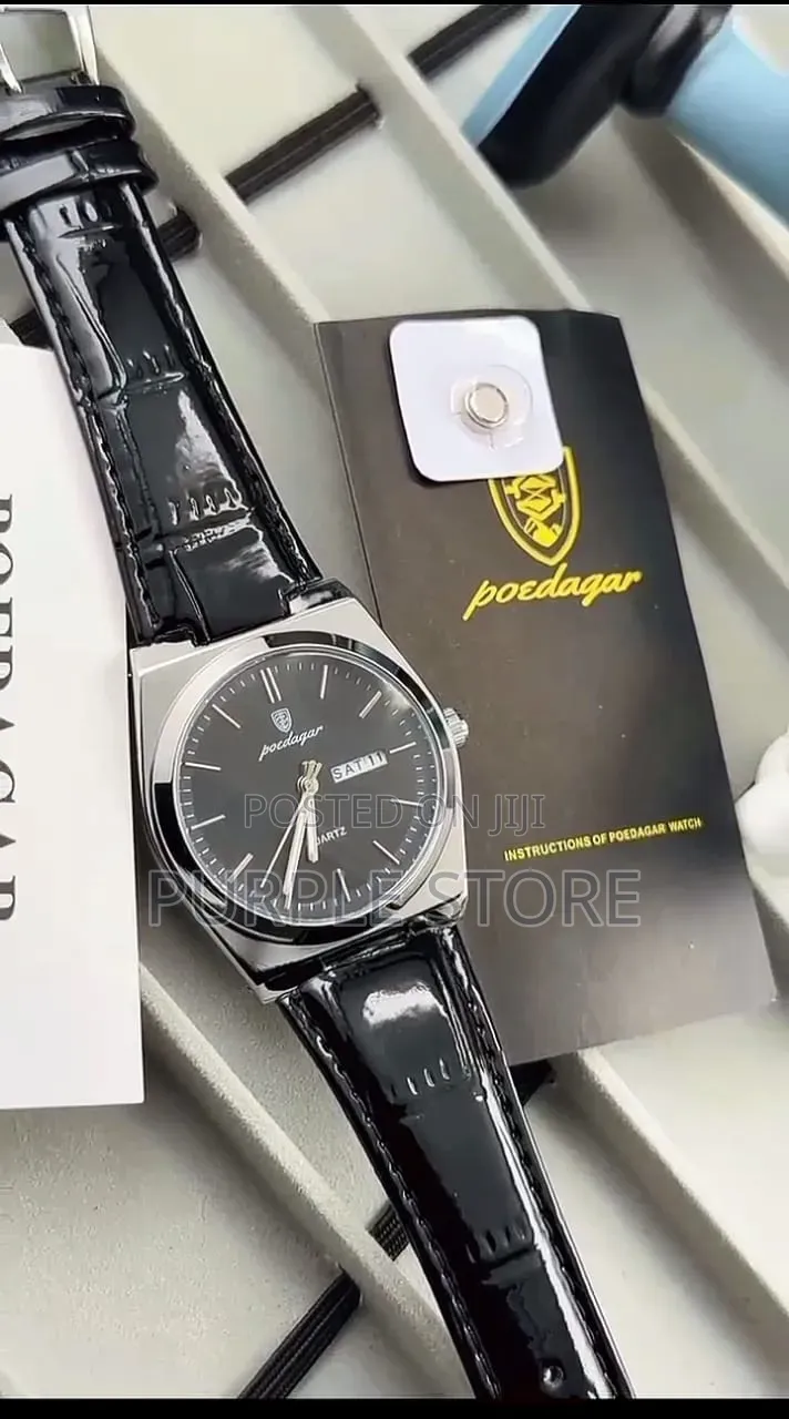 Poedagar Leather Watch Day and Date Display