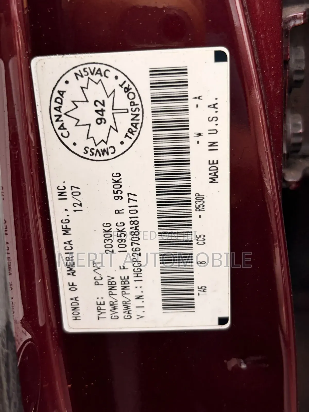 Honda Accord 2.4 EX 2008 Burgundy