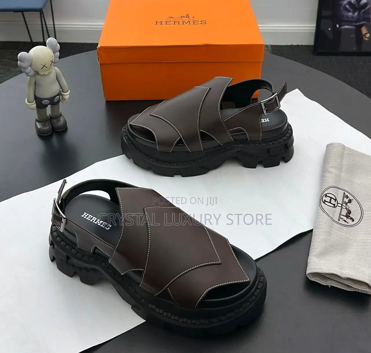 Hermes Quality Luxury Men Genuine Leather Sandals