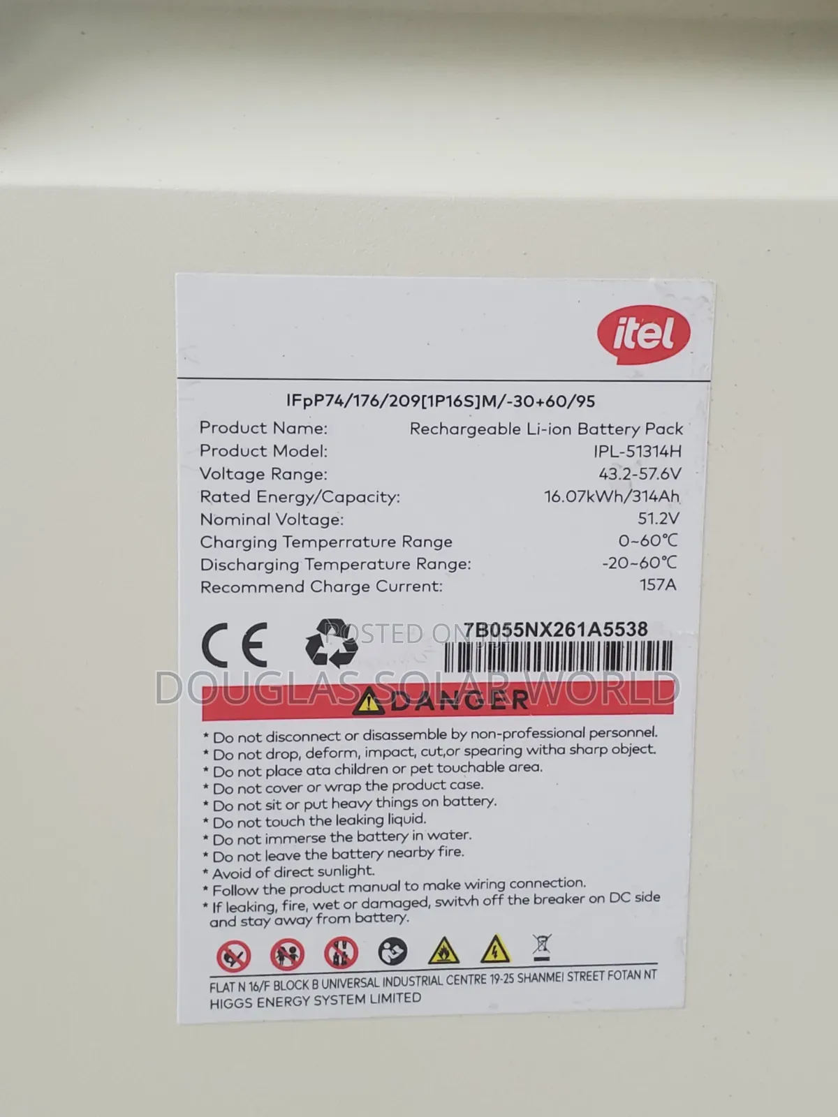 Itel Energy 16.07kwh 51.2v (16kwh 48v) Lithium Ion Battery