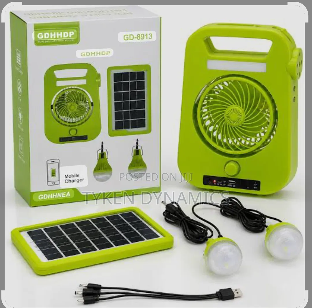 Rechargeable Fan With Solar Panel and Bulbs