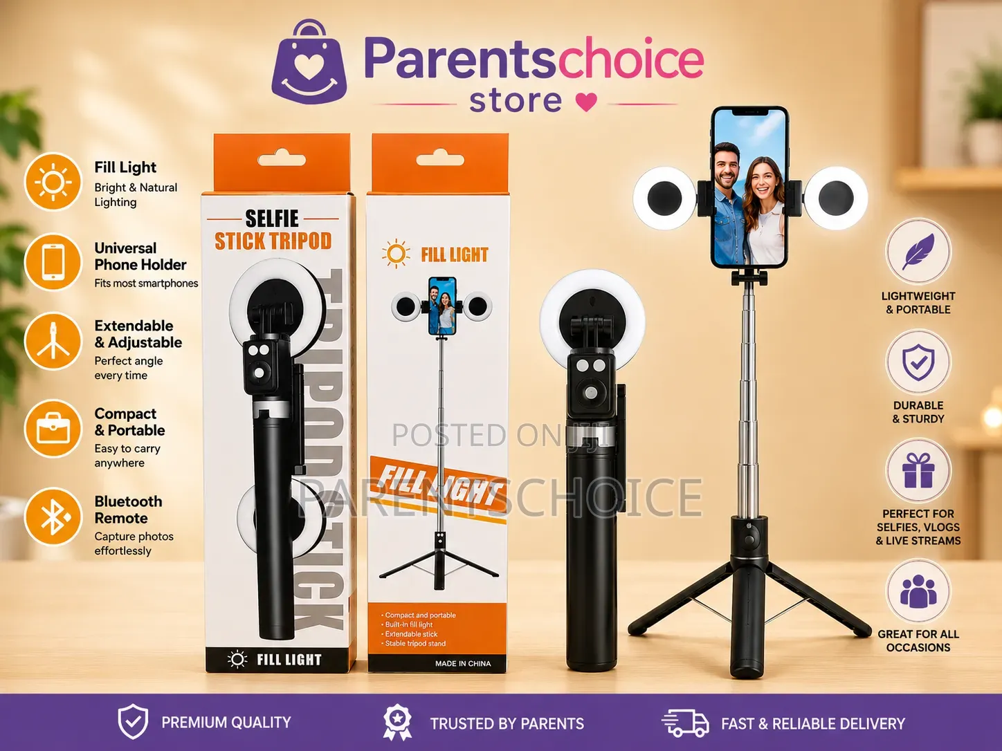 Selfie Stick Tripod With Fill Light