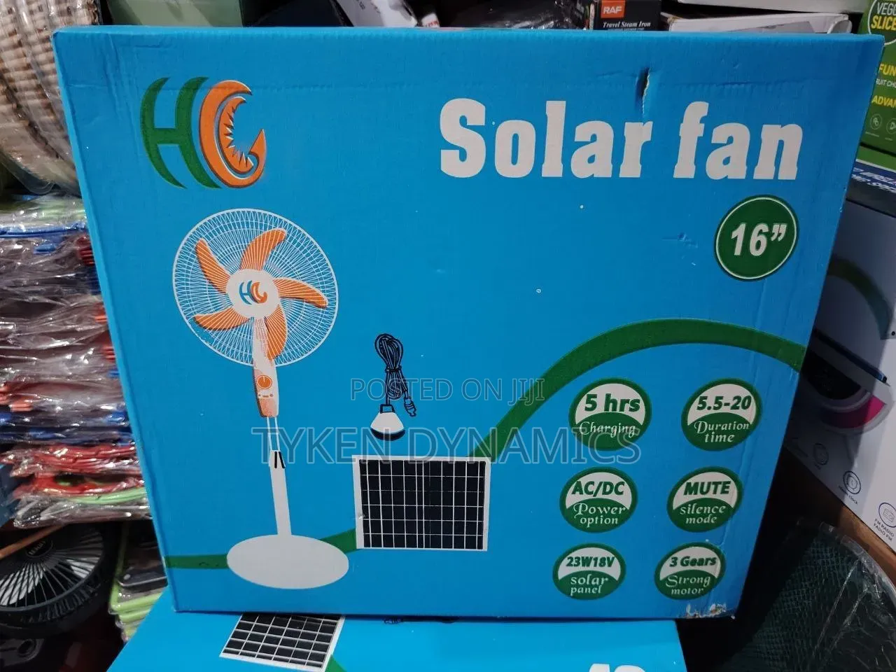 16 Inches Rechargeable Fan With Solar Panel and Bulb