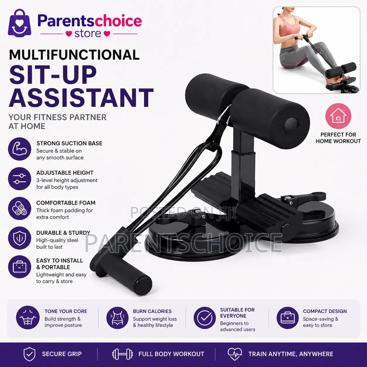 Sit-Up Bar, Muscle Exercise Tool, Height Adjustable Foot Support