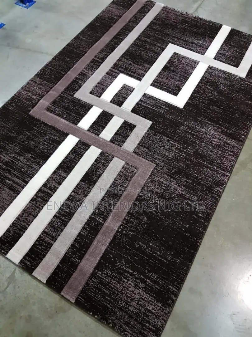 Brown Color With Striped Center Rug