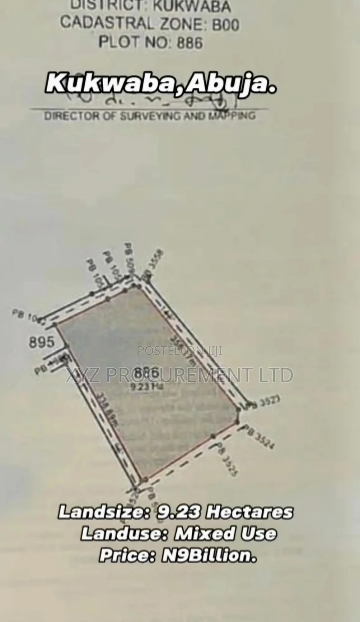 9 Hectares C of O Kukwaba District Abuja for Sale