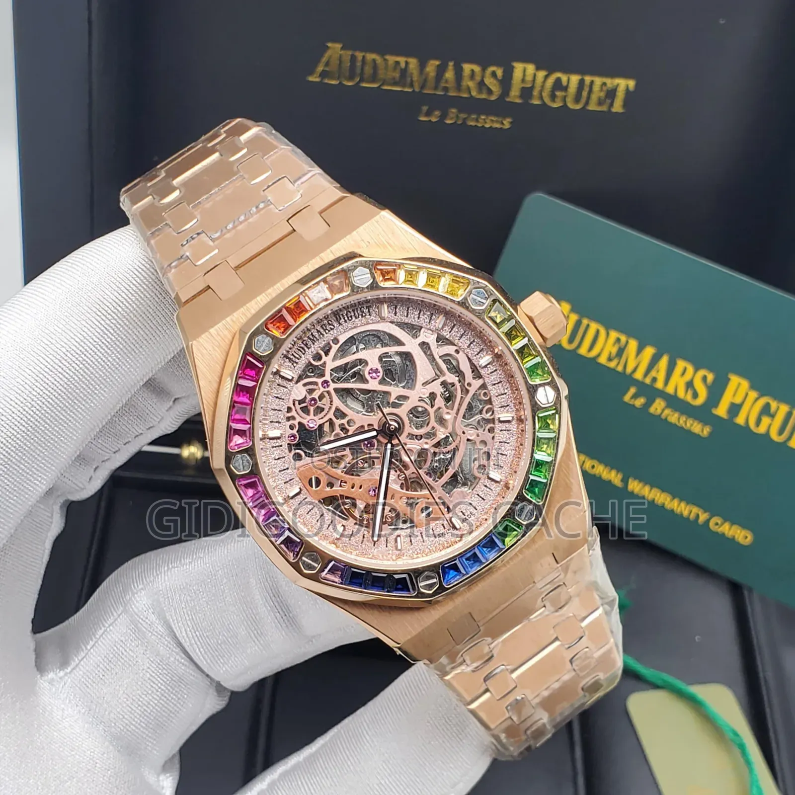 Rose Gold Skeleton Audemars Automatic Luxury Watch