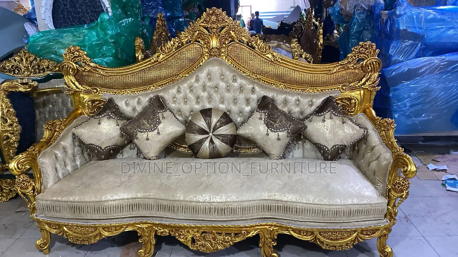 Egyptian Royal Sofa With Center Table and Side Stools