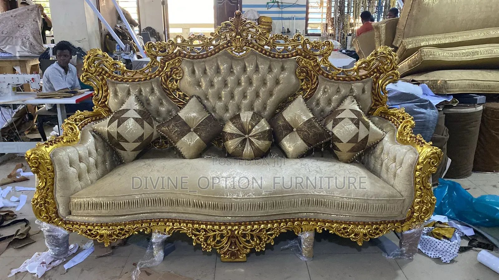 Egyptian Royal Sofa With Center Table and Side Stools