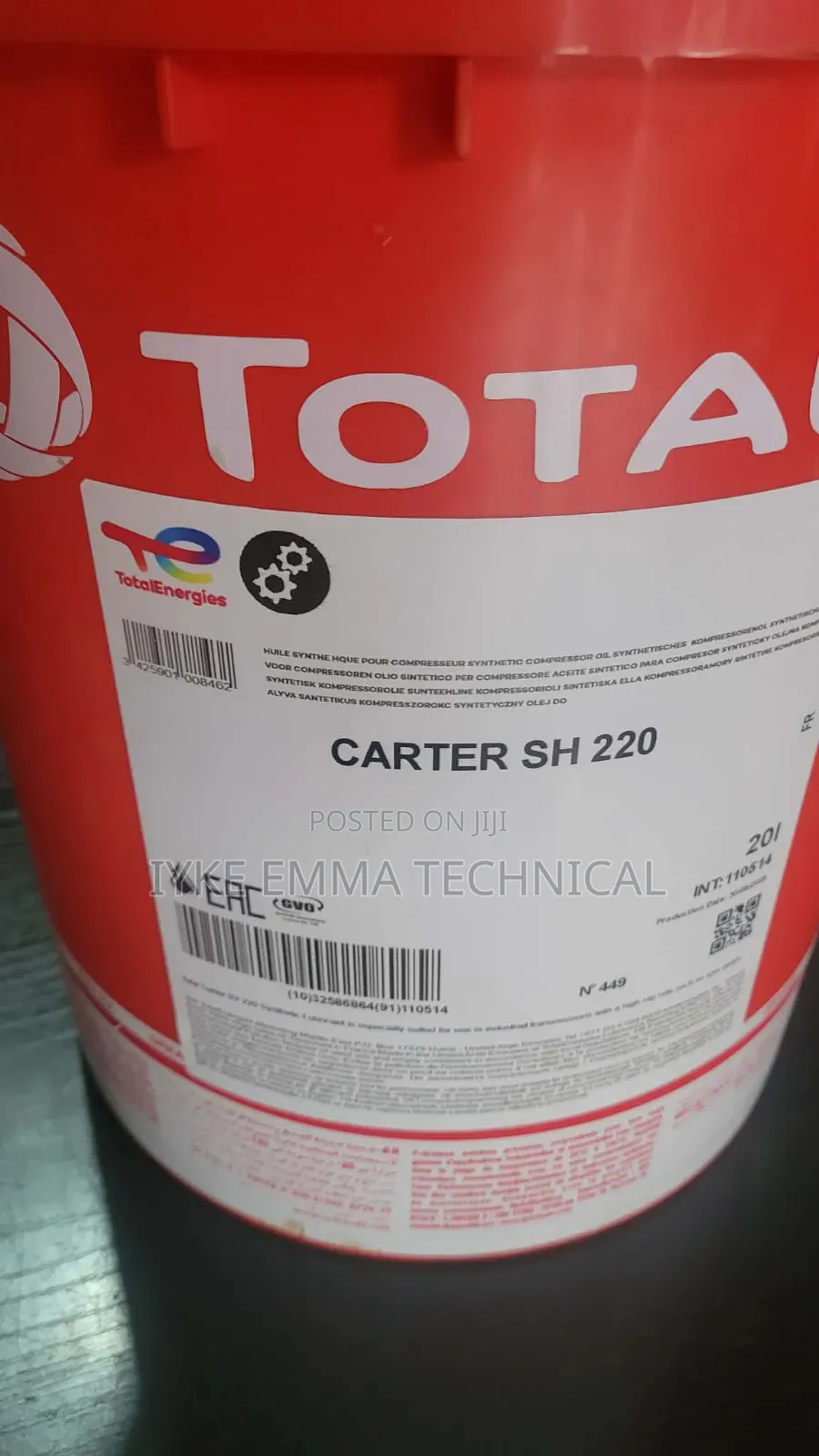 Totalenergies Carter Sh 220 Synthetic Industrial Gear Oil
