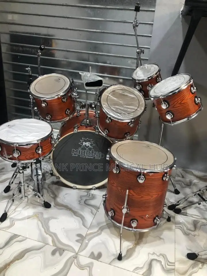 Brand New Mighty 7-Piece Acoustic Drum Set – Wood Grain Finish