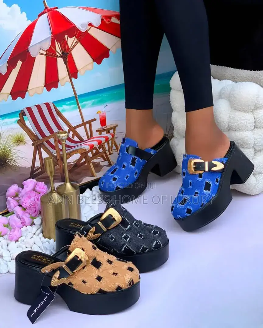 Turkish Denim Platform Slides