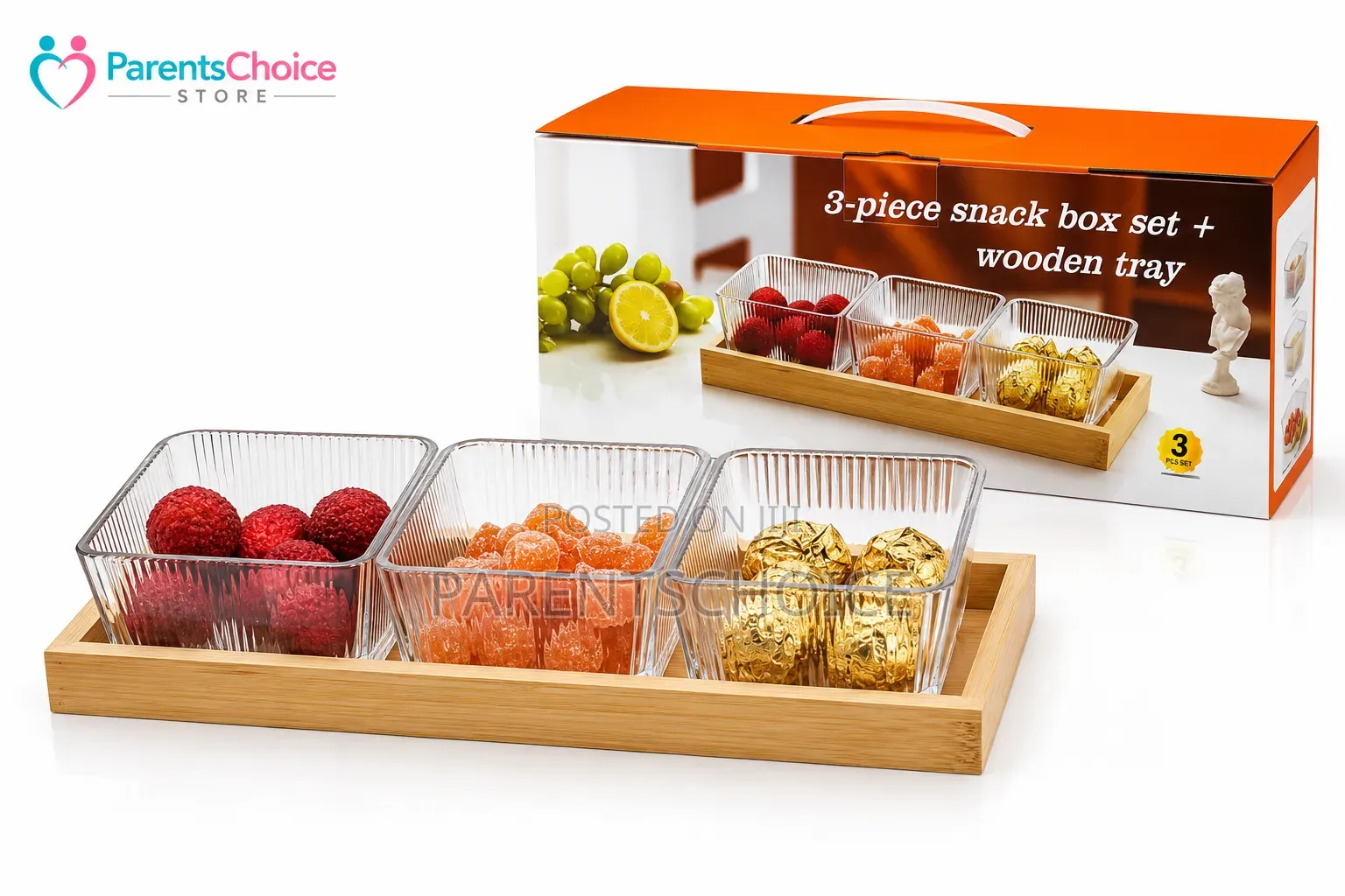 3-piece Snack Box Set With Wooden Tray