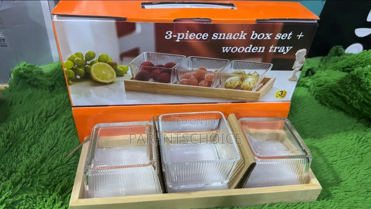 3-piece Snack Box Set With Wooden Tray