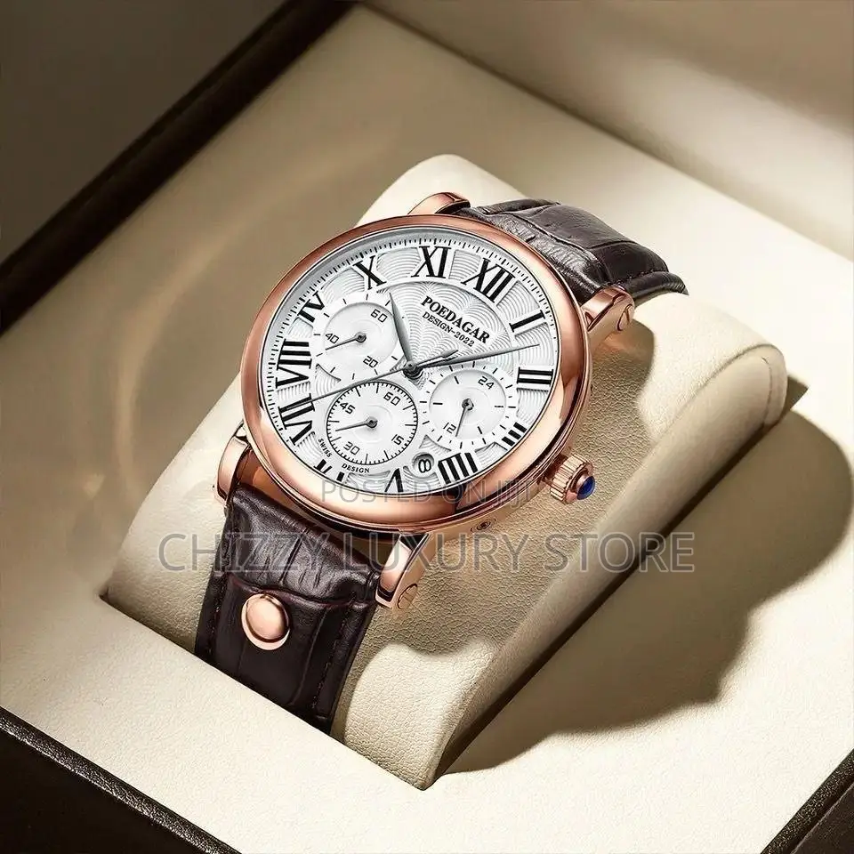 Poedagar Quality Men Genuine Leather Wristwatch