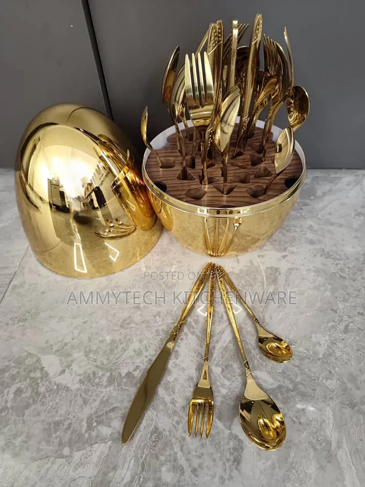24pcs Gold Eggs Shape Stainless Cutlery Sets