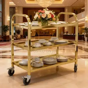 Stainless Steel Titanium Gold 3 Layer Food Trolley