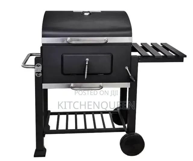 Heavy Duty Smookless BBQ Charcoal Grill Trolley With Side Table