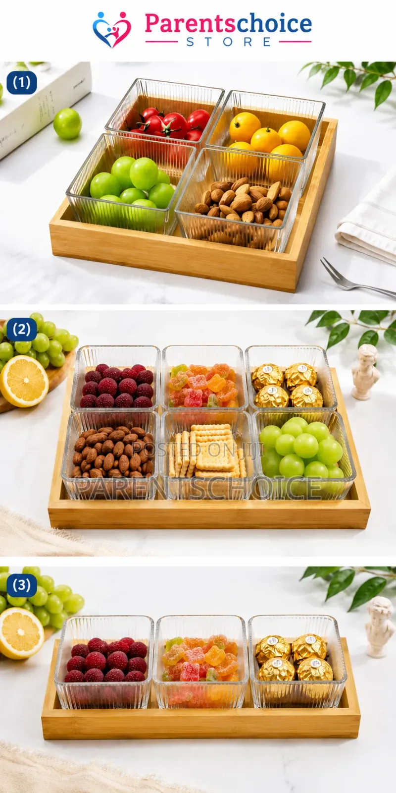 Multi-Compartment Glass Snack Tray Set Collection- 3/4/6compartments
